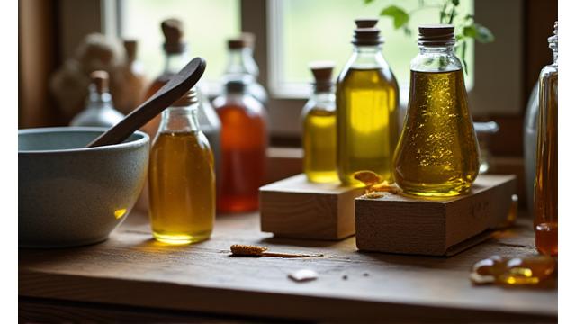 2015年の創業時に使用されていた小さな手作りの化粧品工房。初期の製品が並び、情熱が感じられる風景。