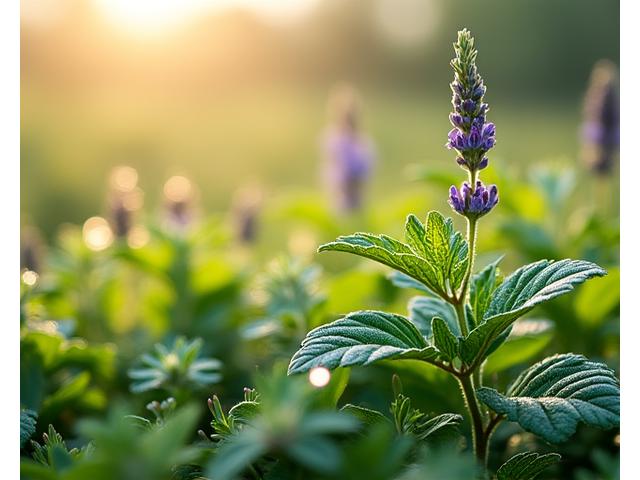 オーガニック認証マークと摘みたてのハーブ