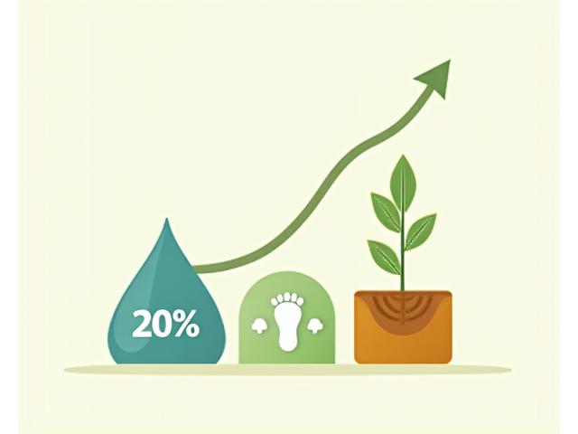 環境負荷削減を示すインフォグラフィック、成長する植物とデータグラフ